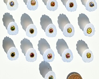 24K massief goud blauw chalcedoonraster gesneden ei met natuurlijke multi-toermalijn en tanzaniet edelsteen inleg | Natuurlijke edelsteenhanger