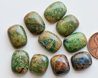 10 Pieces Azurite Malachite Shattuckite Smooth Cushion Cabochon Lot Natural Gemstone | 16x12x6 to 14x12x5 MM | DIY Jewelry