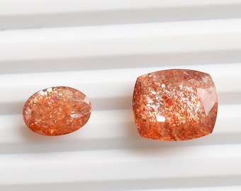 Sunstone Feldspar Faceted Cut Stone For Jewelry Making | Rare Natural Gemstone | Intense Orange Color Sunstone