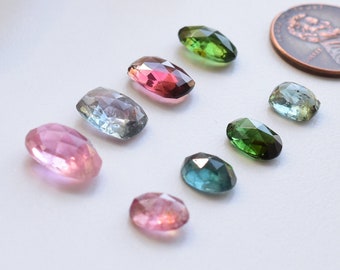 Multi Tourmaline Cushion & Oval Mix Cabochon Faceted Rose Cut Natural Gemstone | Natural Multi Tourmaline Stones Lot For Jewelry Making