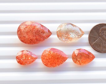 Brilliant Color Sunstone Faceted Cut Stone for Jewelry Making | Pear Faceted Loose Cut Gemstone Glitter Transparency From Africa