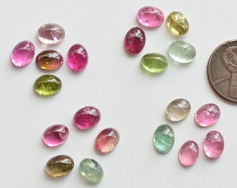 5 stuks Birmese multi-toermalijn ovale gladde cabochon veel natuurlijke edelsteen | Toermalijn voor het maken van sieraden
