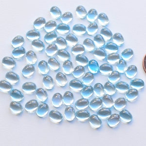 10 Pieces Sky Blue Topaz Oval Smooth Cabochon Natural Gemstone Lot | 8x6x4 MM | Topaz for Jewelry Making | Gemstone Supplies