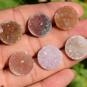 Natural Druzy Round Cabochon, Rare Agate Geode Drusy, Undyed Druzy For Jewelry Making