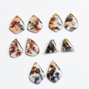 May include: Assortment of eight agate cabochons in various shapes and sizes. The cabochons are a mix of white, brown, and black with dendritic patterns.
