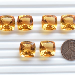 Pair of Intense Citrine Quartz Cushion Cut Natural Gemstone | High Quality Citrine for Jewelry Making | Gemstone Supplies