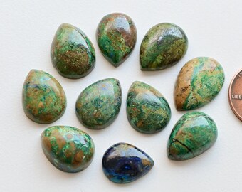 10 Pieces Azurite Malachite Shattuckite Smooth Pear Cabochon Lot Natural Gemstone | 18x12.5x4.5 to 14x11x4 MM | DIY Jewelry