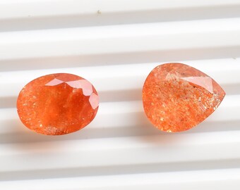 Sunstone Feldspar Faceted Cut Stone For Jewelry Making | Rare Natural Gemstone | Intense Orange Color Sunstone