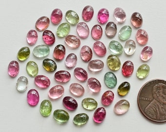 50 stuks Birmese multi-toermalijn ovale gladde cabochon veel natuurlijke edelsteen | Toermalijn voor het maken van sieraden | Edelsteenbenodigdheden | 7 x 6 x 3 mm