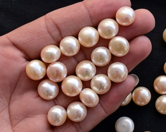 30 Pieces Peach Freshwater Pearl Button , Natural High Quality & High Luster Half Drill Pearl Lot | A+ Grade Pearl | 10x12.5 to 8.5x12.5 MM