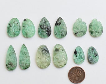 Pair Of Emerald & Crystal Quartz Window Carved Doublet Natural Loose Gemstone | Genuine Emerald | Natural Emerald for Jewelry Supplies
