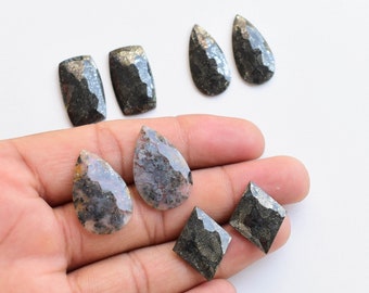 Paar Markasit gehämmert facettierte flache Cabochon natürliche Edelstein | Markasit für die Schmuckherstellung | Edelstein Zubehör