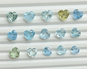 Aquamarine & Heliodor Heart Cut Stone Faceted Natural Gemstone | Heliodor for Jewelry Making | Gemstone Supplies