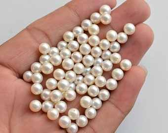 White Freshwater Pearl Round for Jewelry Making, Natural High Quality & High Luster Half Drill Pearl | AA+ Grade Pearl | 6x6 MM