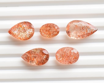 Sunstone Feldspar Faceted Cut Stone For Jewelry Making | Rare Natural Gemstone | Intense Orange Color Sunstone