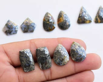 Paar Markasit Mix Gehämmert Facettiert Cabochon Natürlicher Edelstein | Markasit zur Schmuckherstellung | Edelstein Zubehör