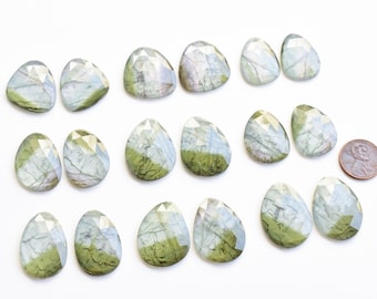 Pairs Of Blue Green Tourmaline Crystal Doublet Faceted Uneven Flat Rose Cut Cabochon Loose Gemstone For Jewelry Making