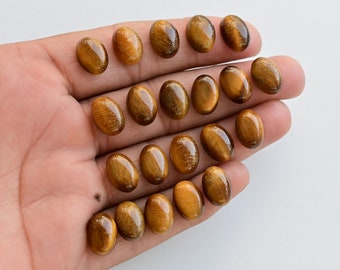 10 sztuk tygrysie oko gładki owalny kaboszon naturalny kamień szlachetny partia | 14x10x5 MM | Materiały do kamieni szlachetnych | Biżuteria DIY