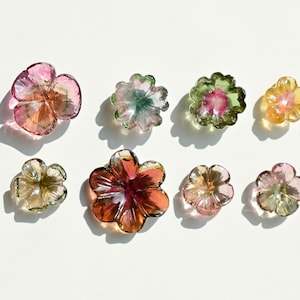 Bi-color Tourmaline Carved Flower Natural Gemstone | Nigerian Tourmaline For Jewelry Making |