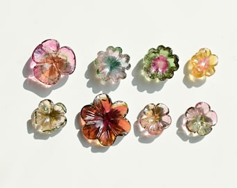 Bi-color Tourmaline Carved Flower Natural Gemstone | Nigerian Tourmaline For Jewelry Making |