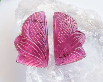 Pair of Pink Tourmaline Fancy Carved Stone 30x18x7 mm Set Natural Loose Carving Gemstone | Intense Pink Tourmaline | 69.57 Carat