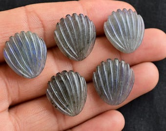 ブルーシーン ラブラドライト 彫刻シェル 5個セット 天然ルース