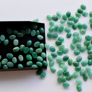 4 pieces Emerald Smooth Oval Cabochon Stones | Natural Emerald Gemstone Lot For Jewelry Making