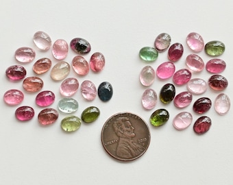 20 stuks Birmese multi-toermalijn ovale gladde cabochon veel natuurlijke edelsteen | Toermalijn voor het maken van sieraden | 8 x 6 x 4 mm