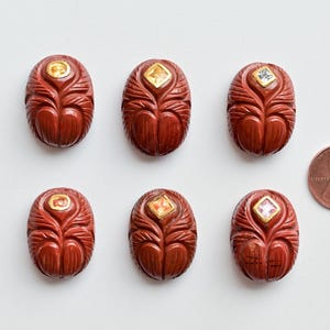 24K Solid Gold Red Jasper Carved Scarab Beetle With Natural Multi Sapphire Inlay Setting Handmade Gemstone Pendant For Halloween | DIY
