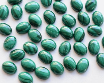 4 Pieces Malachite Oval Smooth Cabochon Lot Natural Gemstone | 8x6x3 MM | Malachite for Jewelry Making | Gemstone Supplies