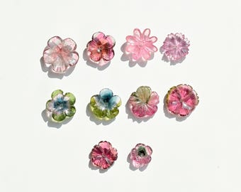 Bi-color Tourmaline Carved Flower Natural Gemstone | Nigerian Tourmaline For Jewelry Making |