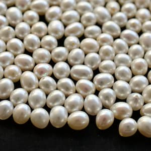 AAA witte zoetwaterparel ovaal voor het maken van sieraden, natuurlijk hoge kwaliteit en hoge glans halve boorparel | 10 x 7 tot 7 x 6,5 mm