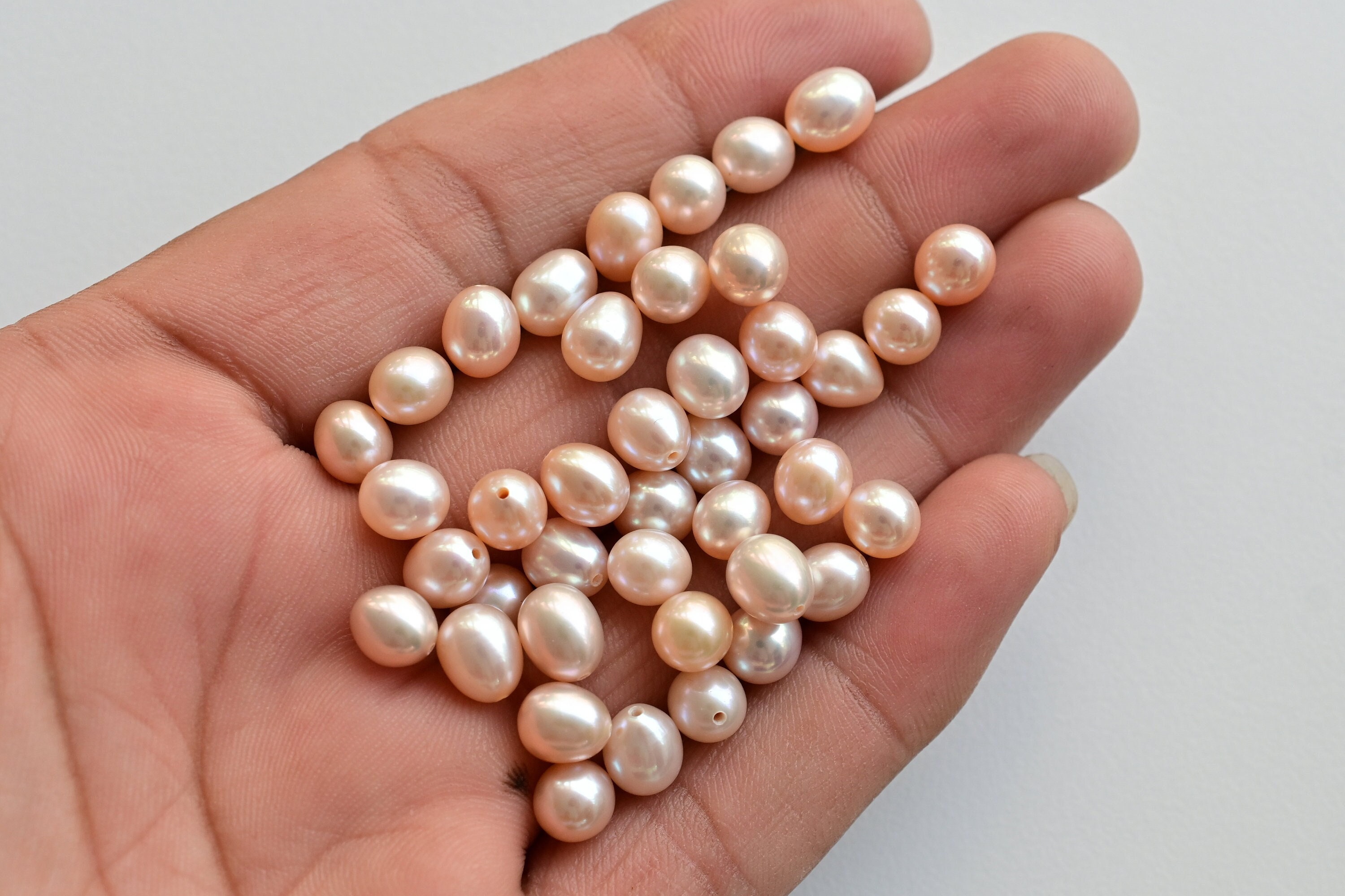Peach Pink Freshwater Pearl Oval Egg for Jewelry Making, Natural