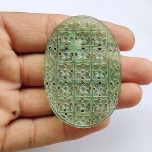 Serpentijn Raam Gesneden Ovale Steen 44x63x3 mm Natuurlijke Losse Edelsteen Snijsteen | Echte Groene Serpentine | Natuurlijke gebeeldhouwde Serpentine