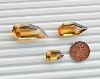 Citrino bicolor geométrico facetado de talla escalonada, gema suelta natural / Citrino para la fabricación de joyas / Suministros de gemas