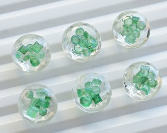 Emerald Enclosed In Crystal Rock Round Cut Stone Natural Gemstone | 12x12x8.5 MM | DIY Jewelry | Gemstone Supplies