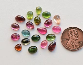 20 stuks multi-toermalijnmix gladde cabochon veel natuurlijke losse edelstenen | Toermalijn voor het maken van sieraden | 8 x 5 x 3 tot 5 x 5 x 2 mm