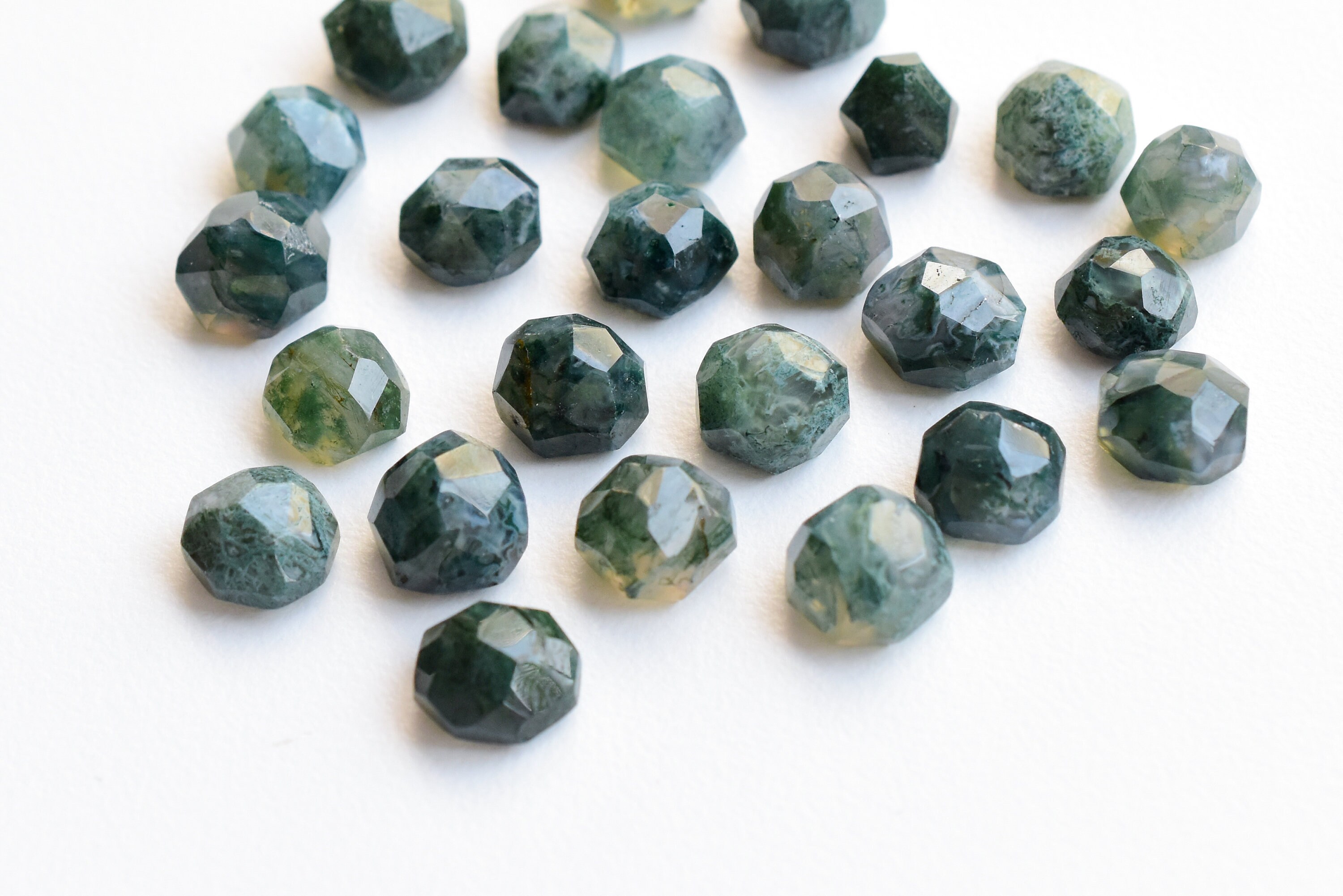 4 Pieces Green Moss Agate Tumble Cube Faceted Lot Natural Gemstone