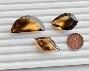Citrino bicolor, piedra tallada facetada, gema natural suelta / Citrino para la fabricación de joyas / Joyería DIY