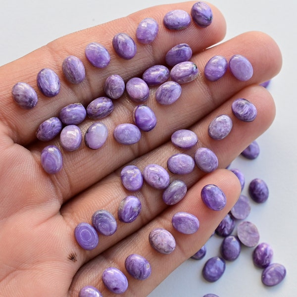 10 Pieces Charoite Oval Smooth Cabochon Lot Natural Gemstone | 8x6x3.5 MM | Charoite for Jewelry Making