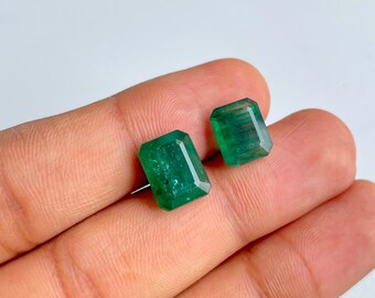 【ꫛꫀꪝ】#797　K16GP　グリーンバンデットアゲート　リーフ Deep Green Emerald Octagon Cut Faceted Natural Gemstone for