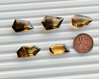 Citrino bicolor geométrico facetado de talla escalonada, gema suelta natural / Citrino para la fabricación de joyas / Suministros de gemas