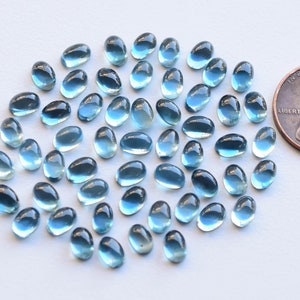 10 Pieces London Blue Topaz Oval Smooth Cabochon Natural Gemstone Lot | 6x4x3 MM | Topaz for Jewelry Making | Gemstone Supplies