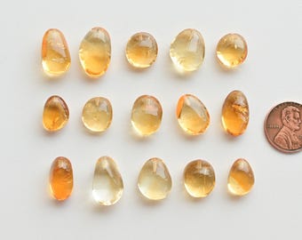 Lote de 15 piedras preciosas naturales de citrino, semiperforadas y lisas, de 18 x 12 x 7 a 12 x 11 x 6 mm, para joyería.