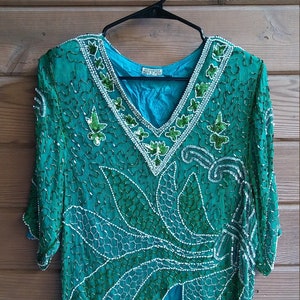 Vtg 1980s Emerald Green Trophy Top M/L
