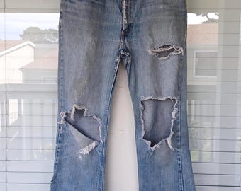 Vtg 1970s/80s Levi's 542, W 32, Orange Tab, Little "e", Distressed, Bootcut/Flare, Zip Fly