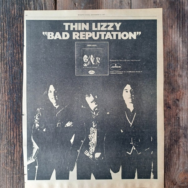 Vtg 1977 Thin Lizzy Bad Reputation Rolling Stone Magazine Ad