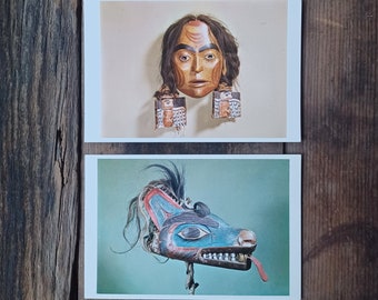 Pair of Vtg 1967 NW Indian Art Mask Postcards, Portland Art Museum, Portland, Oregon