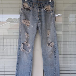 Vtg 1980s Levi's 501, W 31, Red Tab, Little "e", Distressed, Straight Leg, Button Fly, High Rise