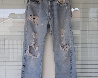 Vtg 1980s Levi's 501, W 31, Red Tab, Little "e", Distressed, Straight Leg, Button Fly, High Rise